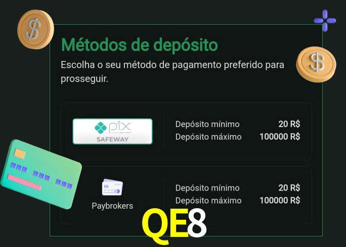 O cassino QE8 oferece uma grande variedade de métodos de pagamento